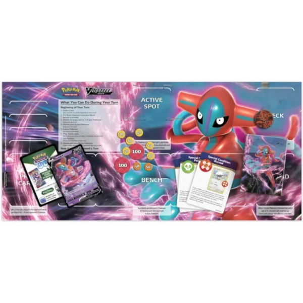 Papierowa mata do gry z October V Battle Deck Deoxys. oraz kartonowe znaczniki stanów i obrażeń