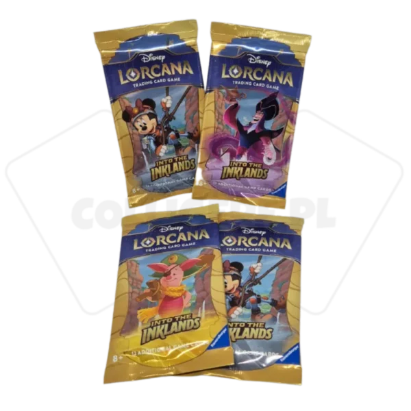 Cztery boostery z serii Disney Lorcana Into The Inklands dostępne w zestawie Gift Set