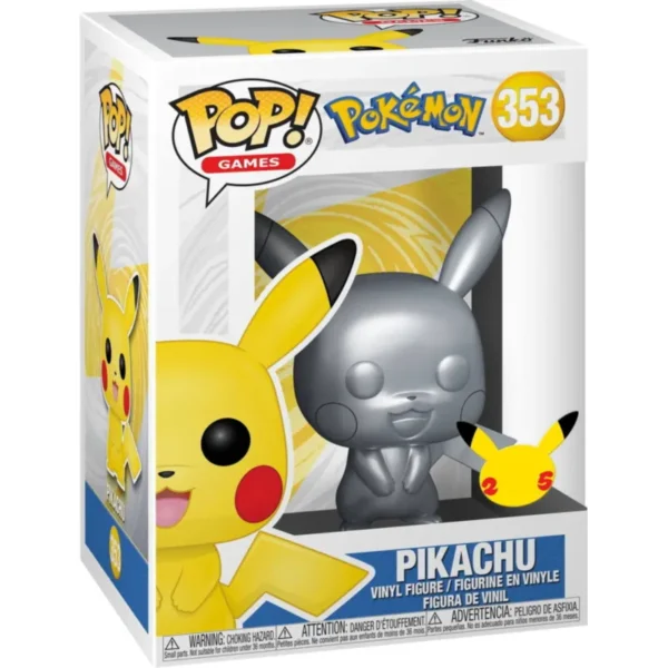 Figurka Funko POP Pikachu srebrny w kartoniku. Edycja na 25 lecie Pokemon